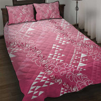 Hawaii Rose Pink Kapa Quilt Bed Set Vintage 'Ohe Kāpala Motifs Mix Plumeria Leis