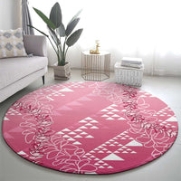 Hawaii Rose Pink Kapa Round Carpet Vintage 'Ohe Kāpala Motifs Mix Plumeria Leis LT7 - Polynesian Pride