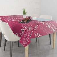 Hawaii Rose Pink Kapa Tablecloth Vintage 'Ohe Kāpala Motifs Mix Plumeria Leis