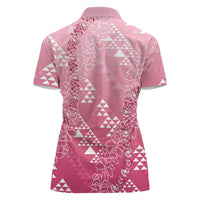 Hawaii Rose Pink Kapa Women Polo Shirt Vintage 'Ohe Kāpala Motifs Mix Plumeria Leis