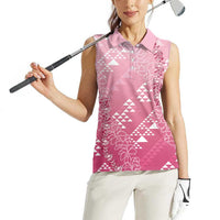 Hawaii Rose Pink Kapa Women Sleeveless Polo Shirt Vintage 'Ohe Kāpala Motifs Mix Plumeria Leis