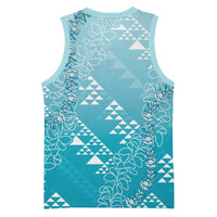 Hawaii Turquoise Kapa Basketball Jersey Vintage 'Ohe Kāpala Motifs Mix Plumeria Leis LT7 - Polynesian Pride