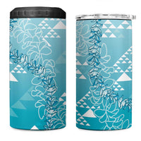 Hawaii Turquoise Kapa 4 in 1 Can Cooler Tumbler Vintage 'Ohe Kāpala Motifs Mix Plumeria Leis LT7 One Size: 16 oz Turquoise - Polynesian Pride
