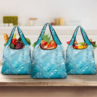 Hawaii Turquoise Kapa Grocery Bag Vintage 'Ohe Kāpala Motifs Mix Plumeria Leis LT7 3-pack One Size Turquoise - Polynesian Pride