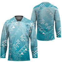 Hawaii Turquoise Kapa Hockey Jersey Vintage 'Ohe Kāpala Motifs Mix Plumeria Leis LT7 - Polynesian Pride