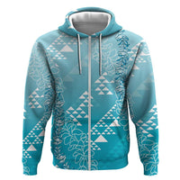 Hawaii Turquoise Kapa Hoodie Vintage 'Ohe Kāpala Motifs Mix Plumeria Leis LT7 Zip Hoodie Turquoise - Polynesian Pride