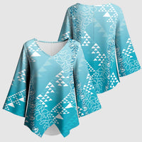 Hawaii Turquoise Kapa Kimono Sleeve Blouse Vintage 'Ohe Kāpala Motifs Mix Plumeria Leis LT7 - Polynesian Pride