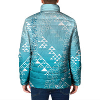 Hawaii Turquoise Kapa Padded Jacket Vintage 'Ohe Kāpala Motifs Mix Plumeria Leis