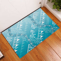 Hawaii Turquoise Kapa Rubber Doormat Vintage 'Ohe Kāpala Motifs Mix Plumeria Leis LT7 - Polynesian Pride
