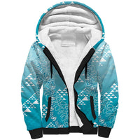 Hawaii Turquoise Kapa Sherpa Hoodie Vintage 'Ohe Kāpala Motifs Mix Plumeria Leis LT7 Unisex Turquoise - Polynesian Pride