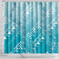Hawaii Turquoise Kapa Shower Curtain Vintage 'Ohe Kāpala Motifs Mix Plumeria Leis LT7 - Polynesian Pride