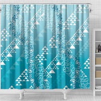 Hawaii Turquoise Kapa Shower Curtain Vintage 'Ohe Kāpala Motifs Mix Plumeria Leis LT7 - Polynesian Pride