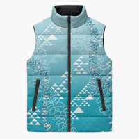 Hawaii Turquoise Kapa Sleeveless Puffer Jacket Vintage 'Ohe Kāpala Motifs Mix Plumeria Leis LT7 Unisex Turquoise - Polynesian Pride
