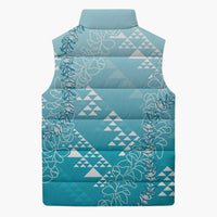Hawaii Turquoise Kapa Sleeveless Puffer Jacket Vintage 'Ohe Kāpala Motifs Mix Plumeria Leis LT7 - Polynesian Pride