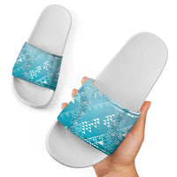 Hawaii Turquoise Kapa Slide Sandals Vintage 'Ohe Kāpala Motifs Mix Plumeria Leis LT7 - Polynesian Pride