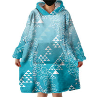 Hawaii Turquoise Kapa Wearable Blanket Hoodie Vintage 'Ohe Kāpala Motifs Mix Plumeria Leis LT7 - Polynesian Pride