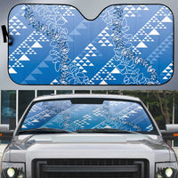 Hawaii Royal Blue Kapa Auto Sun Shade Vintage 'Ohe Kāpala Motifs Mix Plumeria Leis LT7 Royal Blue - Polynesian Pride
