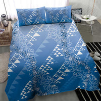 Hawaii Royal Blue Kapa Bedding Set Vintage 'Ohe Kāpala Motifs Mix Plumeria Leis