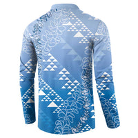 Hawaii Royal Blue Kapa Button Sweatshirt Vintage 'Ohe Kāpala Motifs Mix Plumeria Leis