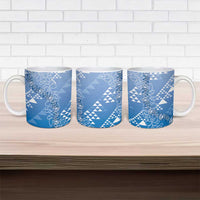 Hawaii Royal Blue Kapa Ceramic Mug Vintage 'Ohe Kāpala Motifs Mix Plumeria Leis