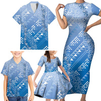Hawaii Royal Blue Kapa Family Matching Short Sleeve Bodycon Dress and Hawaiian Shirt Vintage 'Ohe Kāpala Motifs Mix Plumeria Leis LT7 - Polynesian Pride