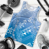 Hawaii Royal Blue Kapa Men Tank Top Vintage 'Ohe Kāpala Motifs Mix Plumeria Leis LT7 - Polynesian Pride