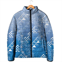 Hawaii Royal Blue Kapa Padded Jacket Vintage 'Ohe Kāpala Motifs Mix Plumeria Leis