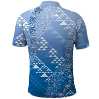 Hawaii Royal Blue Kapa Polo Shirt Vintage 'Ohe Kāpala Motifs Mix Plumeria Leis