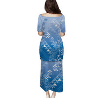 Hawaii Royal Blue Kapa Puletasi Vintage 'Ohe Kāpala Motifs Mix Plumeria Leis LT7 - Polynesian Pride