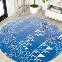 Hawaii Royal Blue Kapa Round Carpet Vintage 'Ohe Kāpala Motifs Mix Plumeria Leis LT7 Royal Blue - Polynesian Pride