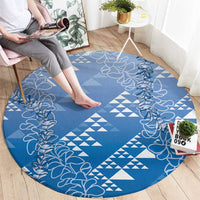 Hawaii Royal Blue Kapa Round Carpet Vintage 'Ohe Kāpala Motifs Mix Plumeria Leis LT7 - Polynesian Pride