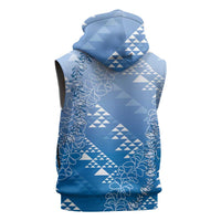 Hawaii Royal Blue Kapa Sleeveless Zip Hoodie Vintage 'Ohe Kāpala Motifs Mix Plumeria Leis LT7 - Polynesian Pride