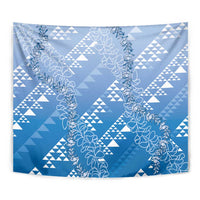 Hawaii Royal Blue Kapa Tapestry Vintage 'Ohe Kāpala Motifs Mix Plumeria Leis