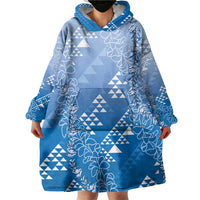 Hawaii Royal Blue Kapa Wearable Blanket Hoodie Vintage 'Ohe Kāpala Motifs Mix Plumeria Leis