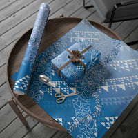 Hawaii Kapa Vintage Motifs Mix Plumeria Leis Wrapping Paper Royal Blue