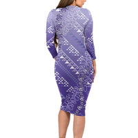 Hawaii Lavender Kapa Family Matching Long Sleeve Bodycon Dress and Hawaiian Shirt Vintage 'Ohe Kāpala Motifs Mix Plumeria Leis LT7 - Polynesian Pride