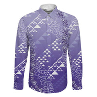 Hawaii Lavender Kapa Family Matching Off The Shoulder Long Sleeve Dress and Hawaiian Shirt Vintage 'Ohe Kāpala Motifs Mix Plumeria Leis LT7 Dad's Shirt - Long Sleeve Lavender - Polynesian Pride