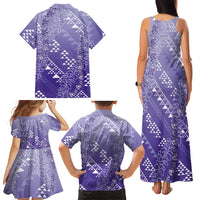 Hawaii Lavender Kapa Family Matching Tank Maxi Dress and Hawaiian Shirt Vintage 'Ohe Kāpala Motifs Mix Plumeria Leis LT7 - Polynesian Pride