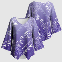 Hawaii Lavender Kapa Kimono Sleeve Blouse Vintage 'Ohe Kāpala Motifs Mix Plumeria Leis LT7 - Polynesian Pride
