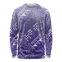 Hawaii Lavender Kapa Long Sleeve Shirt Vintage 'Ohe Kāpala Motifs Mix Plumeria Leis LT7 Unisex Lavender - Polynesian Pride