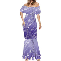 Hawaii Lavender Kapa Mermaid Dress Vintage 'Ohe Kāpala Motifs Mix Plumeria Leis LT7 - Polynesian Pride