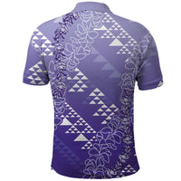 Hawaii Lavender Kapa Polo Shirt Vintage 'Ohe Kāpala Motifs Mix Plumeria Leis