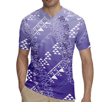 Hawaii Lavender Kapa Rugby Jersey Vintage 'Ohe Kāpala Motifs Mix Plumeria Leis LT7 - Polynesian Pride