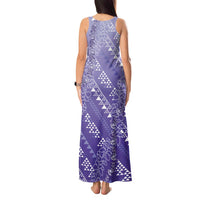 Hawaii Lavender Kapa Tank Maxi Dress Vintage 'Ohe Kāpala Motifs Mix Plumeria Leis LT7 - Polynesian Pride