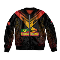 Personalised PNG Hunters Rugby Bomber Jacket Motuan Style LT7 Unisex Black - Polynesian Pride