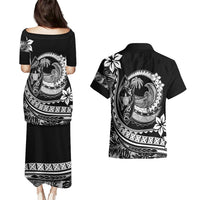 Polynesian Plumeria Couples Matching Puletasi Dress and Hawaiian Shirt Ride The Waves - Black LT7 - Polynesian Pride
