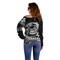 Polynesian Plumeria Off Shoulder Sweater Ride The Waves - Black LT7 - Polynesian Pride
