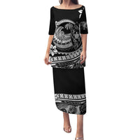 Polynesian Plumeria Puletasi Ride The Waves - Black LT7 Long Dress Black - Polynesian Pride