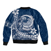 Polynesian Plumeria Sleeve Zip Bomber Jacket Ride The Waves - Navy Blue LT7 - Polynesian Pride