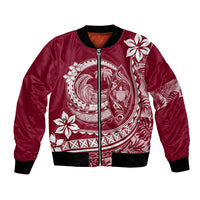 Polynesian Plumeria Bomber Jacket Ride The Waves - Burgundy LT7 Unisex Burgundy - Polynesian Pride